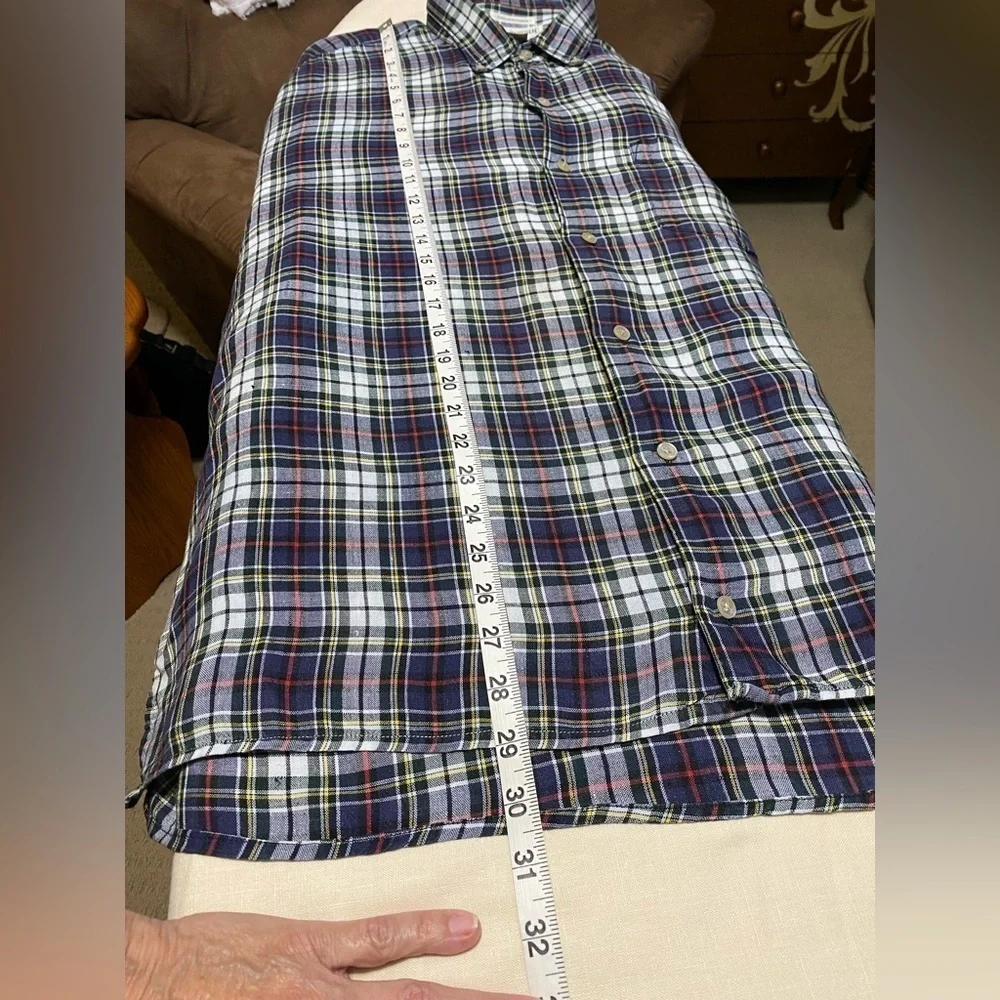 Banana Republic Blue Plaid Irish Linen Long Sleeve Men’s Button Up Shirt Size XL